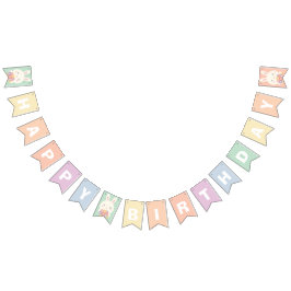 かわいいバニーとフラワーレインボーハッピーバースデー バンティングフラッグ