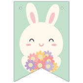 かわいいバニーとフラワーレインボーハッピーバースデー バンティングフラッグ (第1の旗)