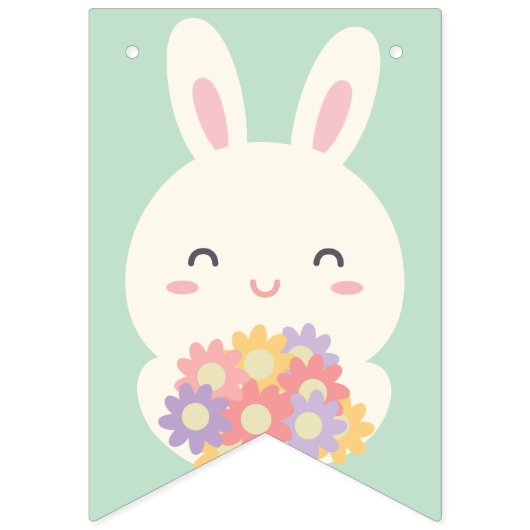 かわいいバニーとフラワーレインボーハッピーバースデー バンティングフラッグ (第1の旗)