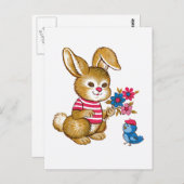 かわいいバニーとブルーバードポストカード ポストカード (正面/裏面)