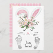かわいいバニーとベビーガールシャワー 招待状 (正面/裏面)