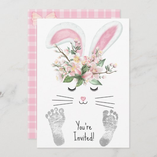 かわいいバニーとベビーガールシャワー 招待状 (正面/裏面)