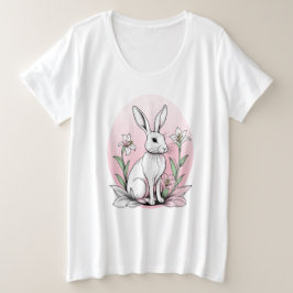 かわいいバニーとユリ プラスサイズTシャツ