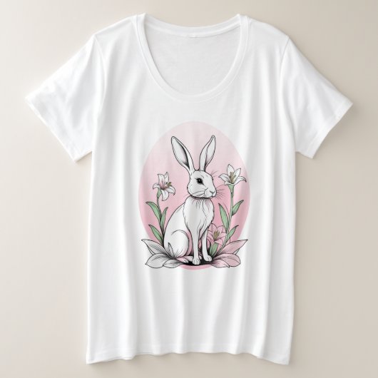 かわいいバニーとユリ プラスサイズTシャツ (デザイン正面)