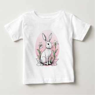 かわいいバニーとユリ ベビーTシャツ