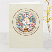 かわいいバニーと卵とフローラのハッピーイースター カード (黄色い花)