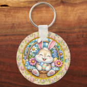 かわいいバニーと卵とフローラのハッピーイースター キーホルダー (正面)