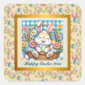 かわいいバニーと卵とフローラのハッピーイースター スクエアシール (正面)