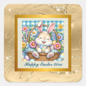 かわいいバニーと卵とフローラのハッピーイースター スクエアシール (正面)