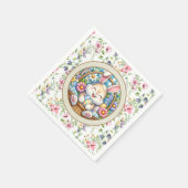 かわいいバニーと卵とフローラのハッピーイースター スタンダードカクテルナプキン (角)