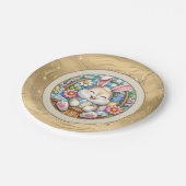 かわいいバニーと卵とフローラのハッピーイースター ペーパープレート (アングル)