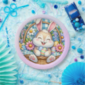 かわいいバニーと卵とフローラのハッピーイースター ペーパープレート (パーティー)