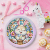 かわいいバニーと卵とフローラのハッピーイースター ペーパープレート (パーティー)