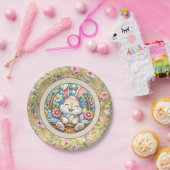 かわいいバニーと卵とフローラのハッピーイースター ペーパープレート (パーティー)