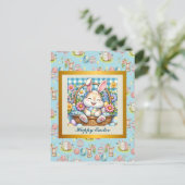 かわいいバニーと卵とフローラのハッピーイースター ポストカード (スタンド正面)