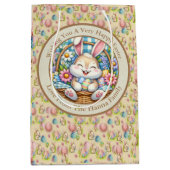 かわいいバニーと卵とフローラのハッピーイースター ミディアムペーパーバッグ (正面)