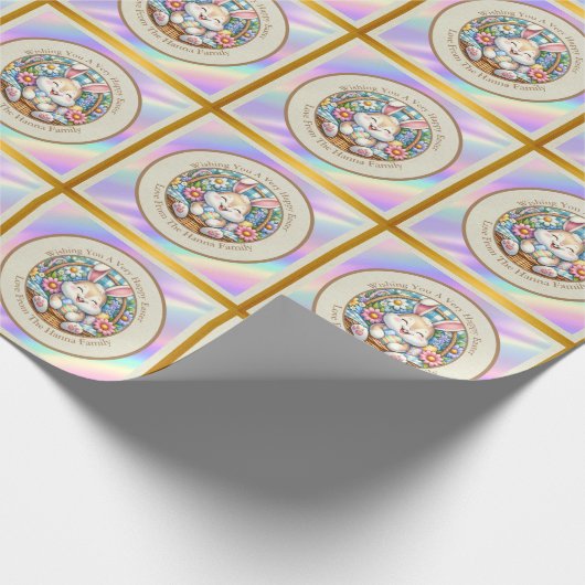 かわいいバニーと卵とフローラのハッピーイースター ラッピングペーパー (角)