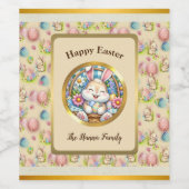 かわいいバニーと卵とフローラのハッピーイースター ワインラベル (シングルラベル)