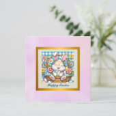 かわいいバニーと卵とフローラのハッピーイースター 招待状 (スタンド正面)