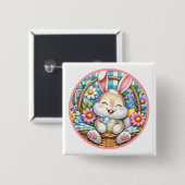 かわいいバニーと卵とフローラのハッピーイースター 缶バッジ (正面&裏面)