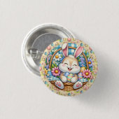 かわいいバニーと卵とフローラのハッピーイースター 缶バッジ (正面&裏面)