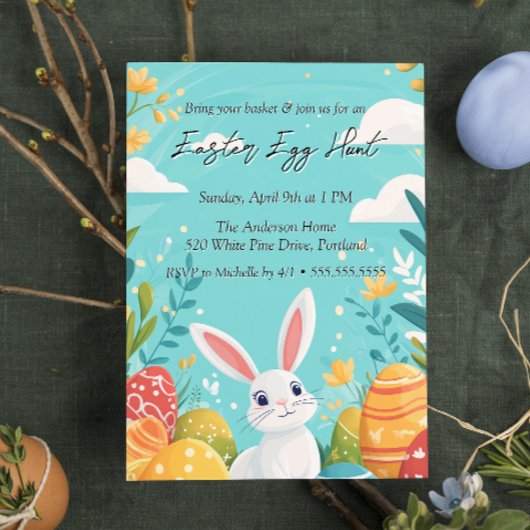 かわいいバニーと卵の花イースターエッグ狩り 招待状