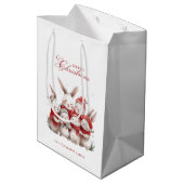 かわいいバニーと名前をカスタムするメリークリスマスホワイト ミディアムペーパーバッグ (裏面アングル)