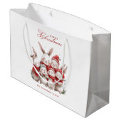 かわいいバニーと名前をカスタムするメリークリスマスホワイト ラージペーパーバッグ (裏面アングル)