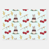 かわいいバニーと花とさくらんぼ ラッピングペーパーシート (正面2)