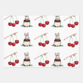 かわいいバニーと花とさくらんぼ ラッピングペーパーシート (正面)