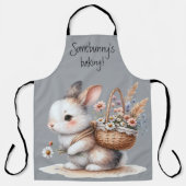 かわいいバニーと花ウォーターカラーアート エプロン (正面)