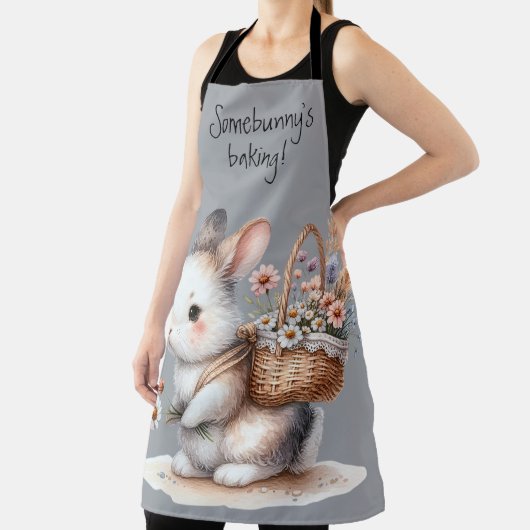 かわいいバニーと花ウォーターカラーアート エプロン (インサイチュ)