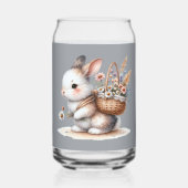 かわいいバニーと花ウォーターカラーアート ガラス缶 (正面)