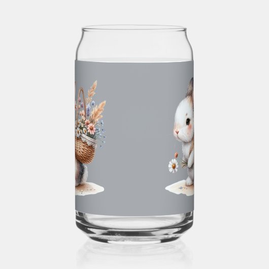 かわいいバニーと花ウォーターカラーアート ガラス缶 (右)