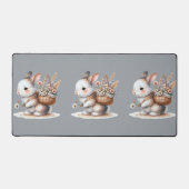 かわいいバニーと花ウォーターカラーアート デスクマット (正面)