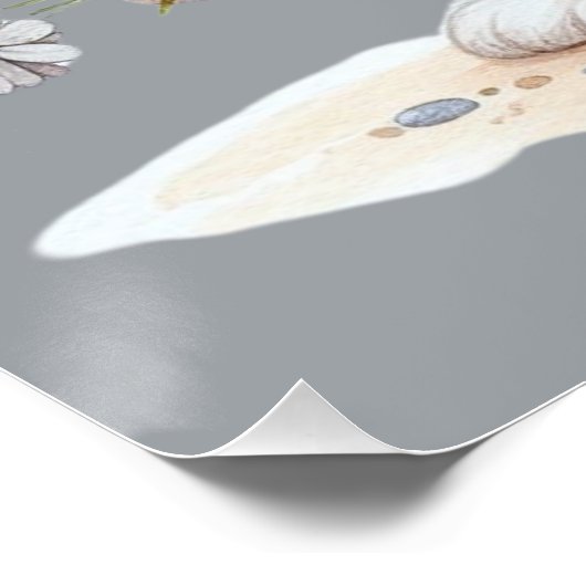 かわいいバニーと花ウォーターカラーアート ポスター (コーナー)