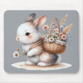 かわいいバニーと花ウォーターカラーアート マウスパッド (正面)