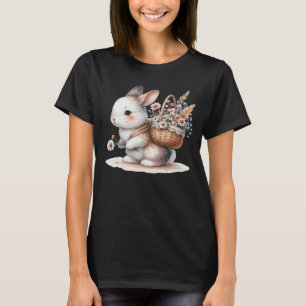かわいいバニーと花ウォーターカラーアート Tシャツ