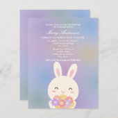 かわいいバニーと花ベビー《キリスト教》洗礼式や命名式バプテスマ 招待状 (正面/裏面)