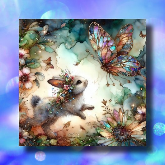 かわいいバニーと蝶ステンドグラスの復活祭 シーズンカード