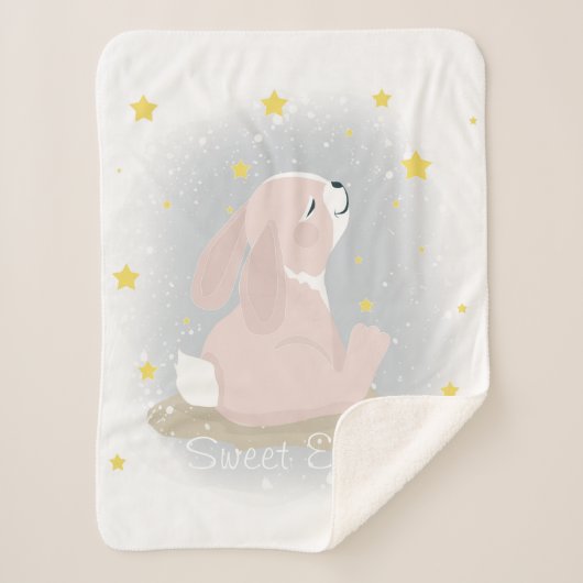 かわいいバニーと金ゴールドスター。 シェルパブランケット (正面)
