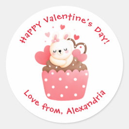 かわいいバニーのカップケーキカスタムにキッズバレンタインデー ラウンドシール