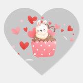 かわいいバニーのカップケーキハート ハートシール (正面)