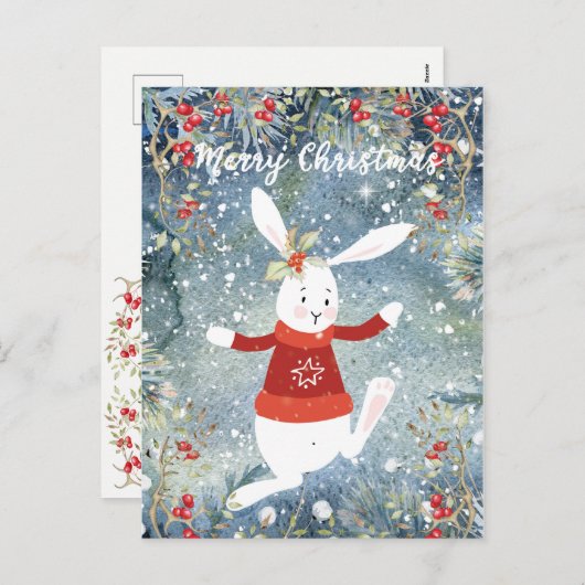 かわいいバニーのクリスマスの休日カード果実 シーズンポストカード (正面/裏面)