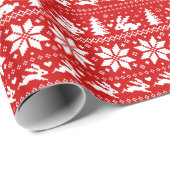 かわいいバニーのクリスマスの休日パターン赤 ラッピングペーパー (ロールコーナー)