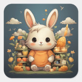 かわいいバニーのステッカー スクエアシール (正面)