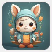 かわいいバニーのステッカー スクエアシール (正面)