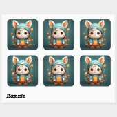 かわいいバニーのステッカー スクエアシール (シート)