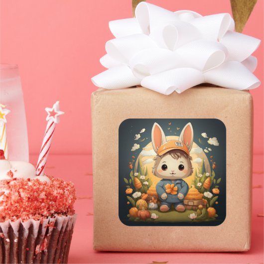 かわいいバニーのステッカー スクエアシール (パーティー)