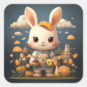 かわいいバニーのステッカー スクエアシール (正面)